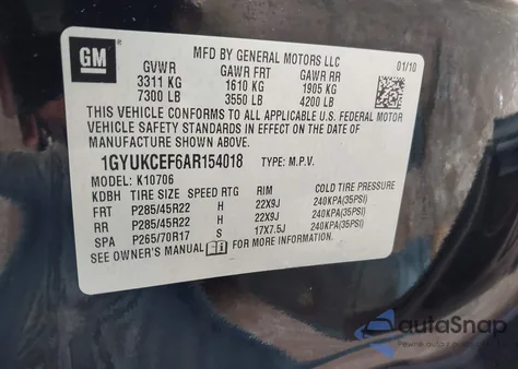 2010 Cadillac Escalade Premium from USA, damaged, VIN 1GYUKCEF6AR154018